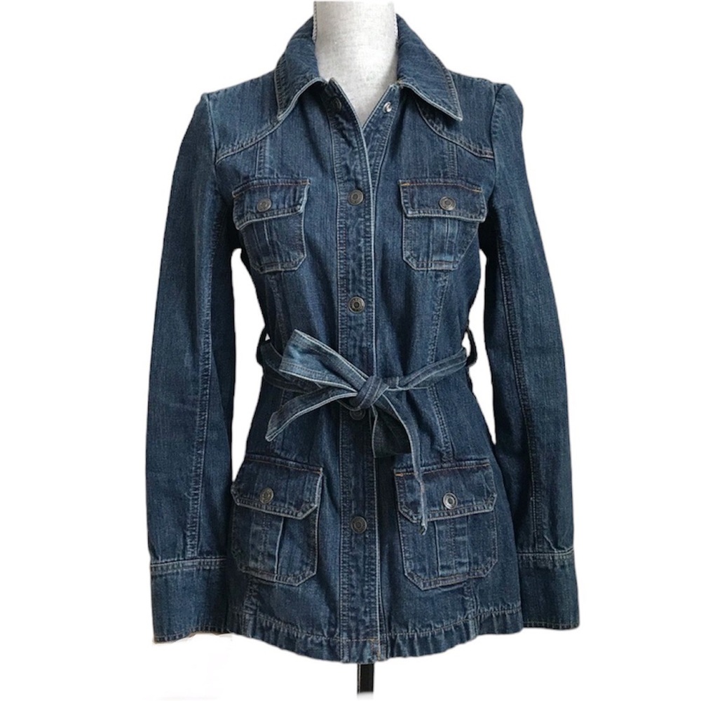 Vintage Y2K Belted Jean Jacket Old Navy Denim Jean Jacket Longline Small